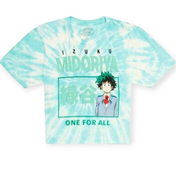FUNIMATION HERO ACADEMIA DEKU QUIRK TIE-DYE GIRLS CROP BLUE, GREEN T-SHIRT SZ.M - Picture 1 of 5